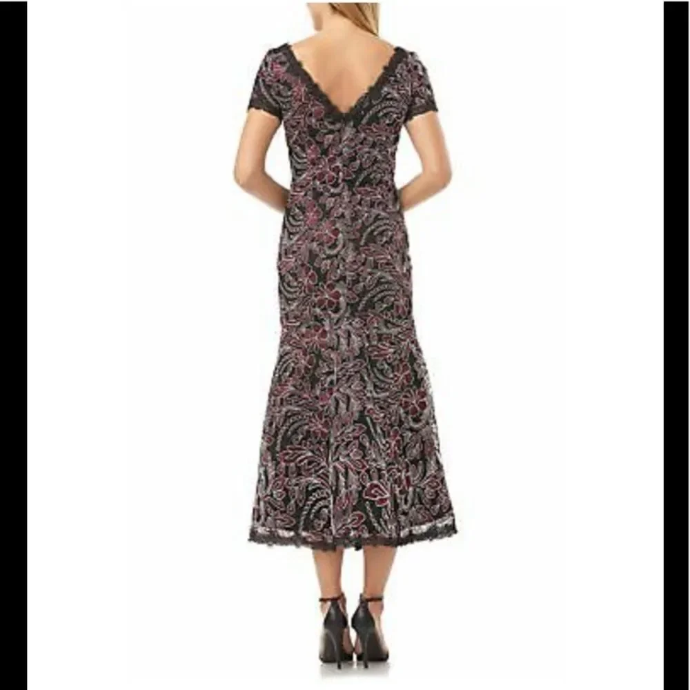 JS Collections Embroidered Mesh Gown Carbernet